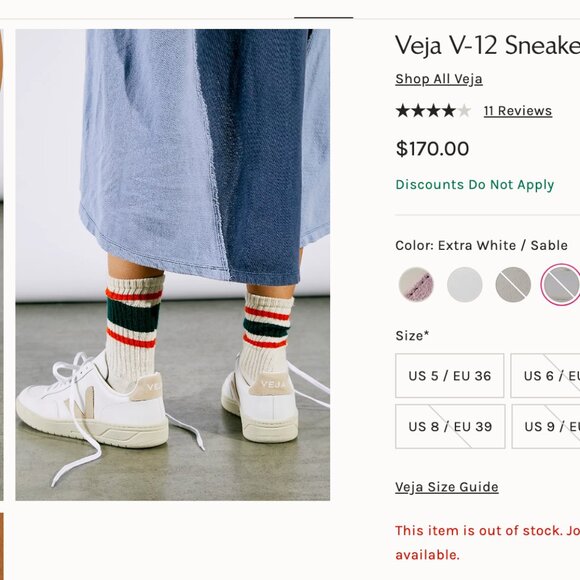 NWOT Veja V-12 Sneakers Extra White/Dune Size US 7/EU 38 - Picture 2 of 8